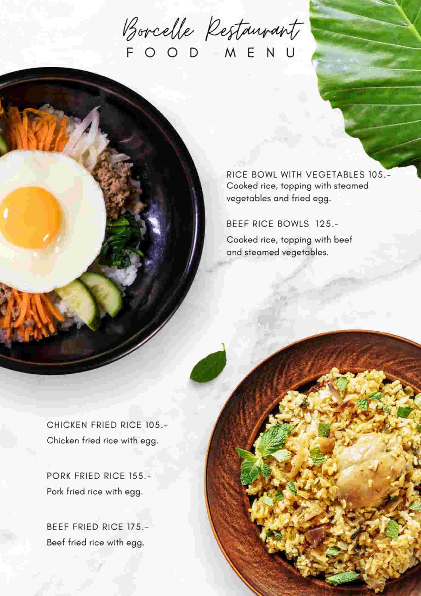 Menu design sample for restaurant